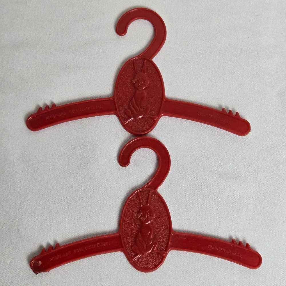 Peggy-Ann Doll Plastic‎ Clothes Hangers, Set of 3 Vintage, Cat Rabbit, Blue Red